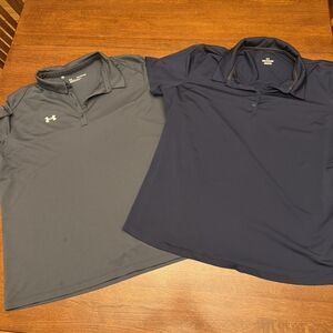 2 UNDER ARMOUR Women's Sz XXL Navy And Gray Golf Polo Loose Short Sleeve